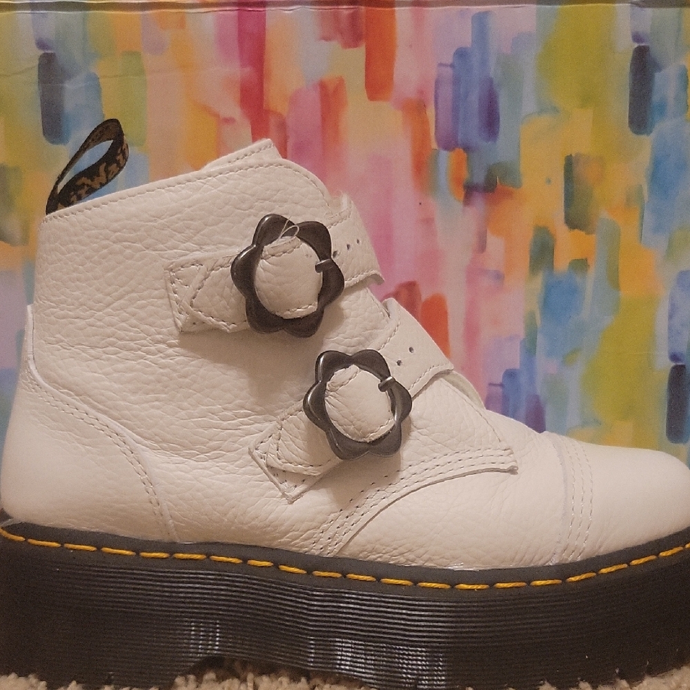 Doc Martin's/ Dr. Martin's White Boots with Flower Buckles